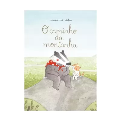 Capa de livro com ilustração de texugo e cão num cenário natural