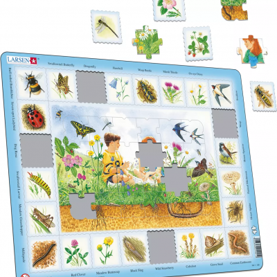 Quebra-cabeças infantil com menino, plantas e insetos, marca LARSEN