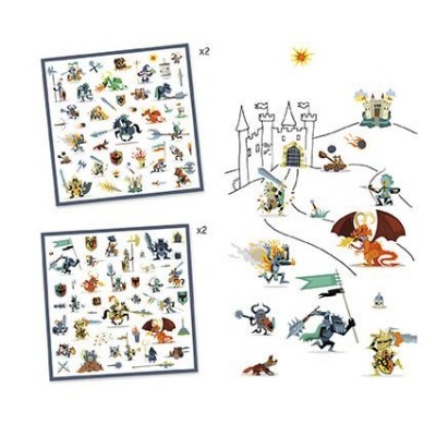 Autocolantes com figuras medievais e fantásticas coloridas