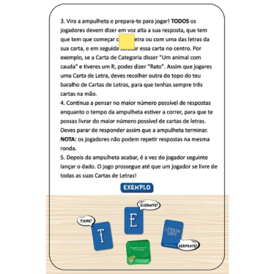 Página de manual de jogo com texto e exemplo gráfico de cartas na mesa