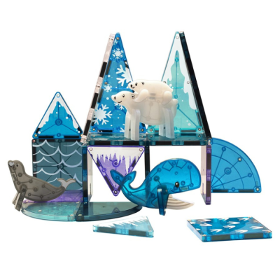 Peças magnéticas azuis translúcidas com animais do Ártico em plástico