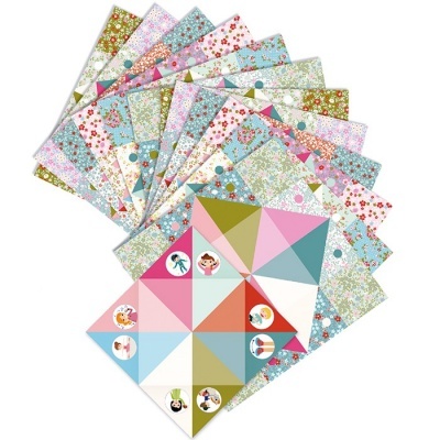 Papéis decorativos para origami com padrões florais e geométricos coloridos