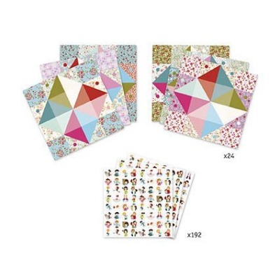 Conjunto de papéis decorativos coloridos com autocolantes de personagens