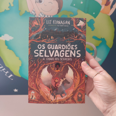 Capa de livro Os Guardiões Selvagens com ilustrações de fantasia em tons laranja e castanho.