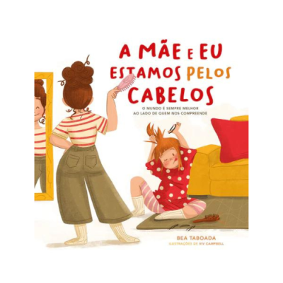 Capa de livro com ilustrações de mãe e filha e texto em português