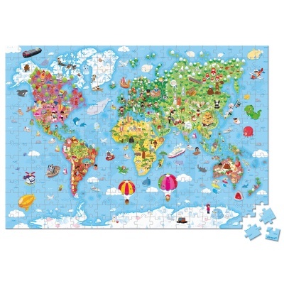 Puzzle do mapa-mundo ilustrado com peças removidas