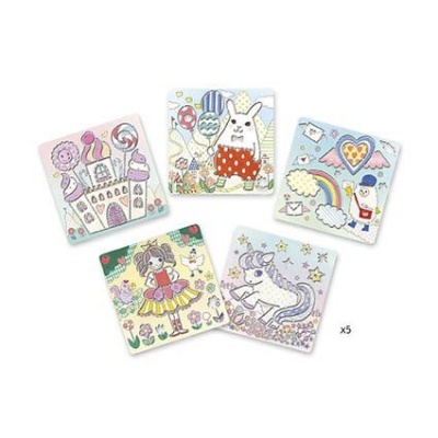 Cinco azulejos quadrados decorativos coloridos com ilustrações infantis