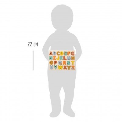 Brinquedo de madeira colorido com letras do alfabeto e medida de 22 cm