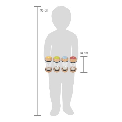 Quatro ampulhetas coloridas com base de madeira dentro de uma silhueta humana cinzenta com medidas em centímetros.