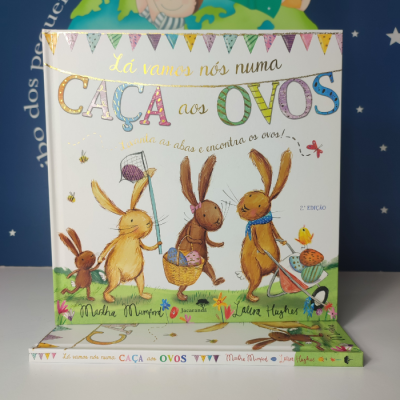 Capa de livro infantil com илustrações de coelhos e texto colorido