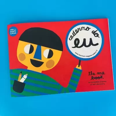 Capa de livro com personagem ilustrado e título 'caderno do eu'.