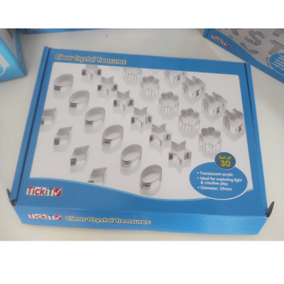 Conjunto de 30 peças acrílicas translúcidas Clear Crystal Treasures da TickiT em embalagem azul