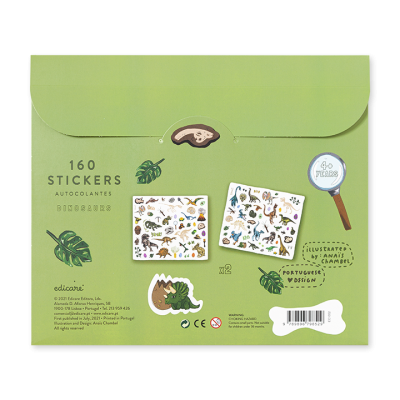 Pacote verde de autocolantes de dinossauros com texto e imagens pequenas