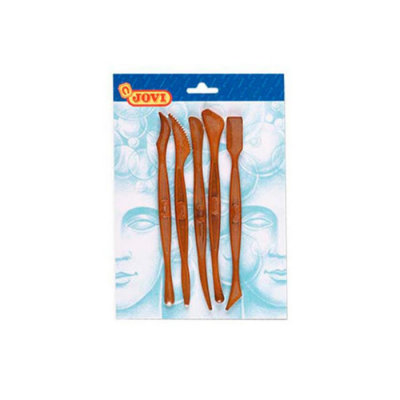 Conjunto de ferramentas de modelagem JOVI castanhas em embalagem de cartão azul e branco.