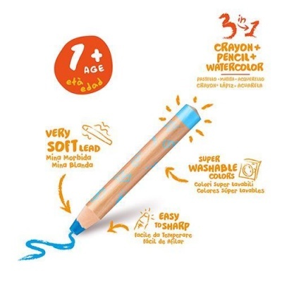 Lápis 3 em 1 azul para crianças, macio, lavável e fácil de afiar