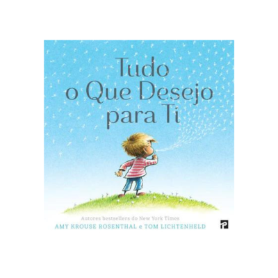 Capa de livro com criança a soltar pássaros e texto em azul