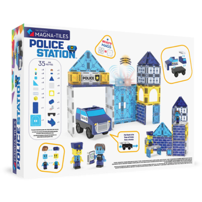 Jogo de construção Magna-Tiles Police Station com peças e figuras de polícia