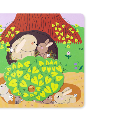 Ilustração colorida de coelhos em livro infantil