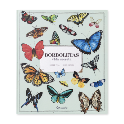Capa de livro 'Borboletas vida secreta' com várias borboletas coloridas ilustradas