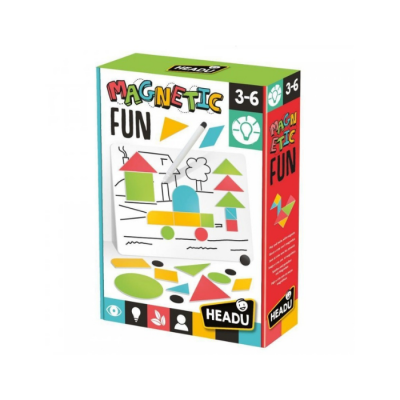 Caixa de jogo magnético para crianças com cores vibrantes e formas geométricas