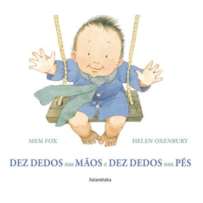 Capa de livro infantil com ilustração de bebé em baloiço e texto em português