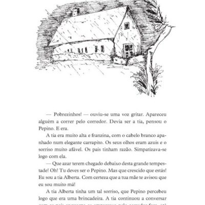 Ilustração a preto e branco de uma casa com várias janelas e uma porta, com uma árvore ao lado, num documento em português.