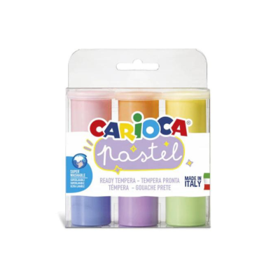 Pack de seis tubos de tinta pastel CARIOCA pastel em embalagem plástica transparente