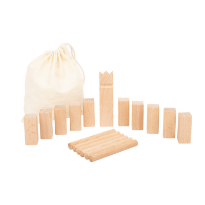 Conjunto de blocos de madeira naturais e saco de algodão