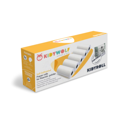 Pacote de papel térmico autoadesivo para impressora térmica KIDYWOLF KIDYROLL