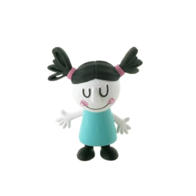 Figura estilizada de criança com vestido azul claro e cabelo preto