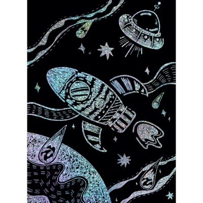 Desenho artístico de espaçonave e disco voador com padrão brilhante