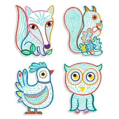 Apliques de tecido com raposa, esquilo, pássaro e coruja coloridos