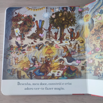 Página de livro infantil com ilustração de animais e texto em português.