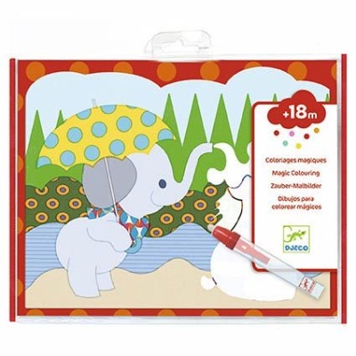 Livro de colorir mágico com elefante e pincel, embalagem vermelha