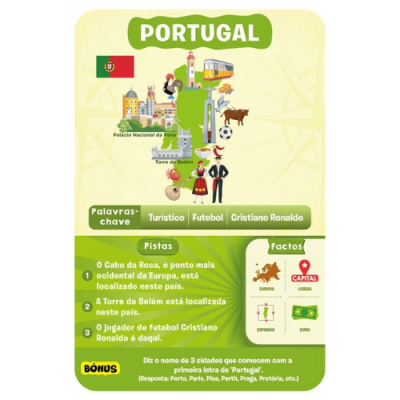 Infográfico sobre Portugal com imagens e texto em português