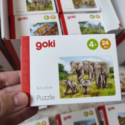 Caixa de puzzle goki com imagem de elefantes