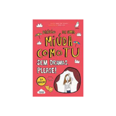 Capa de livro vermelho com título colorido e ilustração de rapariga num palco de teatro.