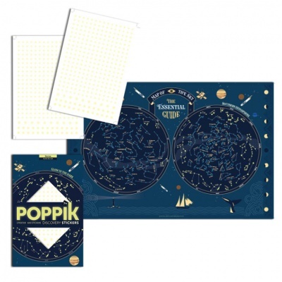 Mapa celeste azul escuro com constelações, stickers e embalagem POPPik