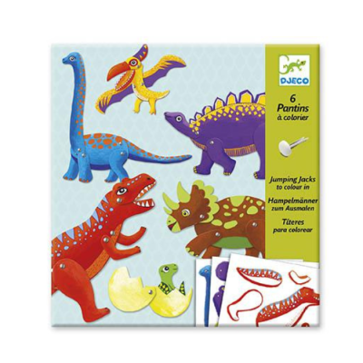 Caixa de pantins de dinossauros para colorir de várias cores da marca DJECO