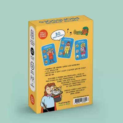 Jogo de cartas 50 profissões da marca The Happy Gang com embalagem amarela