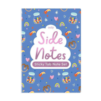 Capa de conjunto de notas autocolantes azul com desenhos de doces e texto 'Side Notes Sticky Tab Note Set'
