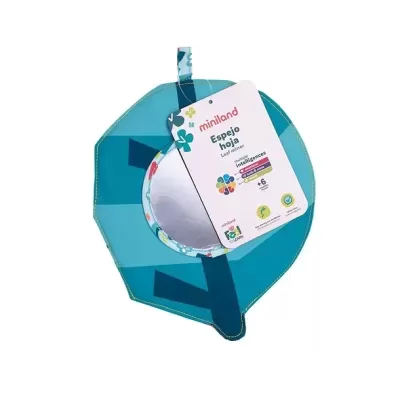 Espelho lúdico Miniland com bolso azul e etiqueta informativa