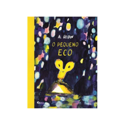 Capa de livro 'O Pequeno Eco' com ilustração colorida e texto em amarelo