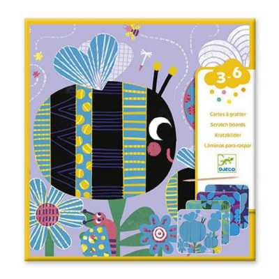 cartão para raspar infantil com abelha colorida e flores