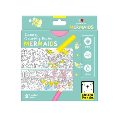 Livro para colorir crianças com tema sereias, embalagem verde água com desenhos parciais para pintar e texto colorido