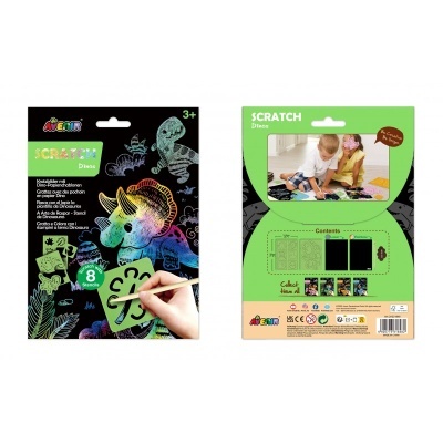 Conjunto para riscar com 8 peças em cartolina preta e embalagem verde e preto