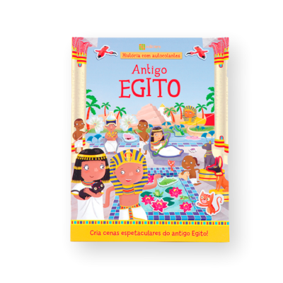 Livro infantil sobre o Antigo Egito com ilustrações coloridas e texto em português.