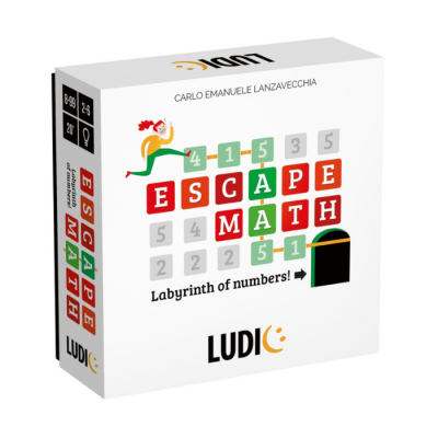 Caixa do jogo de tabuleiro ESCAPE MATH com gráficos coloridos e texto em branco