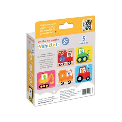 Embalagem colorida de puzzles para crianças com tema veículos