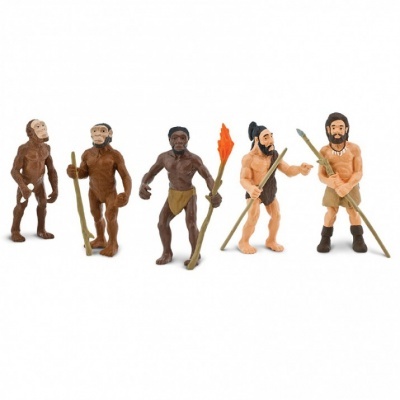 Figuras colecionáveis da evolução humana com armas primitivas